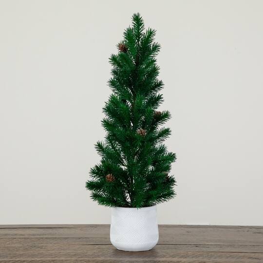 Nearly Natural 20" Unlit Artificial Christmas Tree with Pinecones in White Ceramic Planter